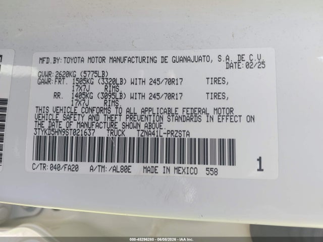 3TYKD5HN9ST021637 Toyota Tacoma Sr