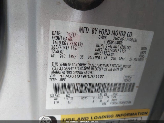 1FMJU1GT9HEA71187 Ford Expedition Xl