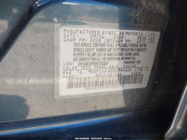 Aukcja sprzedaży 2017 Nissan Sentra Sl, vin: 3N1AB7AP5HY205241, numer aukcji: 45296299