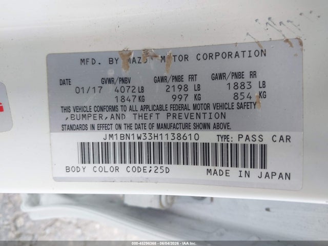 JM1BN1W33H1138610 Mazda Mazda3 Grand Touring