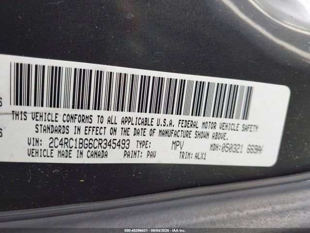 Продаж на аукціоні авто 2012 Chrysler Town & Country Touring, vin: 2C4RC1BG6CR345493, номер лоту: 45296431