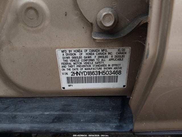 Продажа на аукционе авто 2001 Acura Mdx, vin: 2HNYD18631H503468, номер лота: 45296434