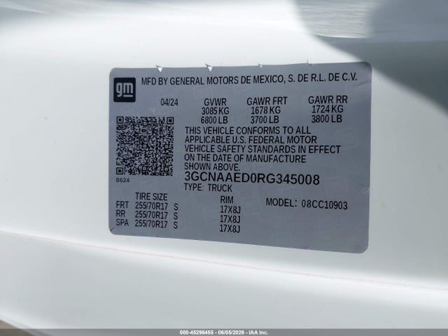 3GCNAAED0RG345008 Chevrolet Silverado 1500 2wd Long Bed Wt