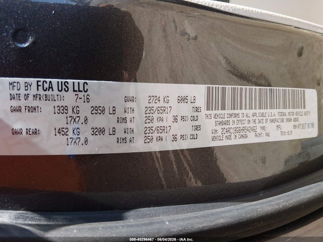 Продаж на аукціоні авто 2017 Chrysler Pacifica Touring-l, vin: 2C4RC1BG6HR542462, номер лоту: 45296467