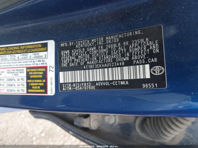 Продажа на аукционе авто 2010 Toyota Camry Le, vin: 4T1BF3EK4AU523448, номер лота: 45296478