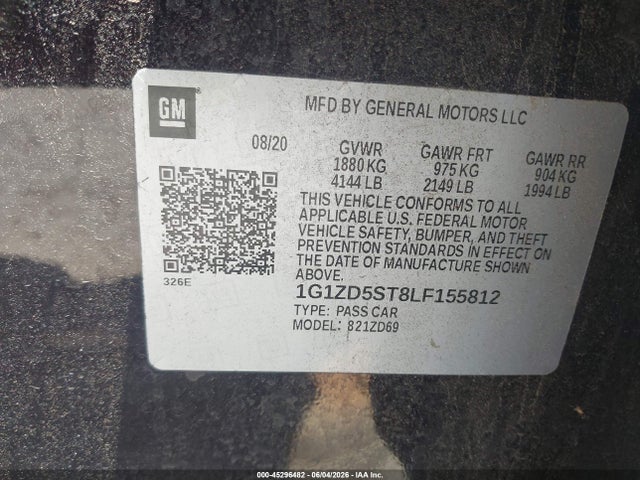 1G1ZD5ST8LF155812 Chevrolet Malibu Fwd Lt