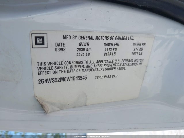 Aukcja sprzedaży 1998 Buick Century Custom, vin: 2G4WS52M0W1545545, numer aukcji: 45296483