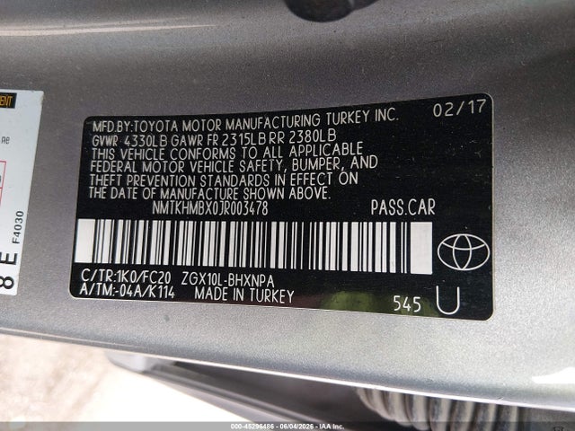 Продажа на аукционе авто 2018 Toyota C-hr Xle Premium, vin: NMTKHMBX0JR003478, номер лота: 45296486
