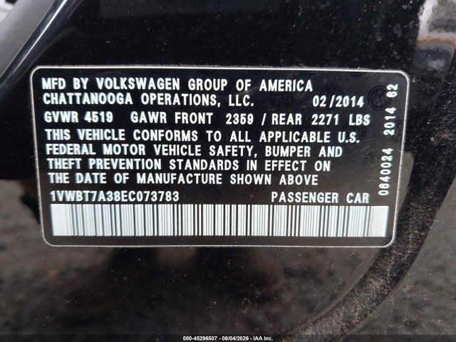 1VWBT7A38EC073783 Volkswagen Passat 1.8t Se