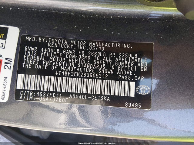 Продажа на аукционе авто 2011 Toyota Camry Se, vin: 4T1BF3EK2BU609312, номер лота: 45296509