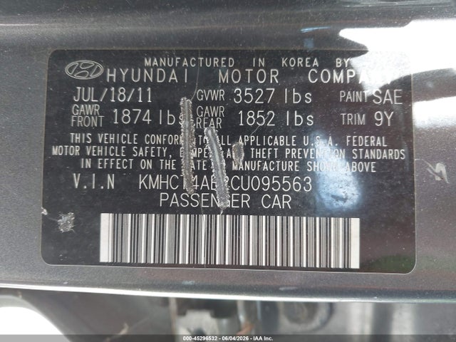 2012 Hyundai Accent Gls მანქანა იყიდება აუქციონზე, vin: KMHCT4AE2CU095563, აუქციონის ნომერი: 45296532