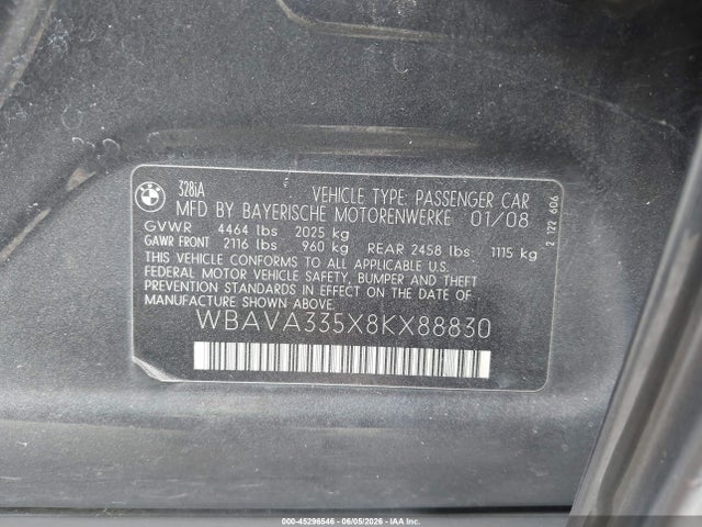 Продажа на аукционе авто 2008 Bmw 328i, vin: WBAVA335X8KX88830, номер лота: 45296546