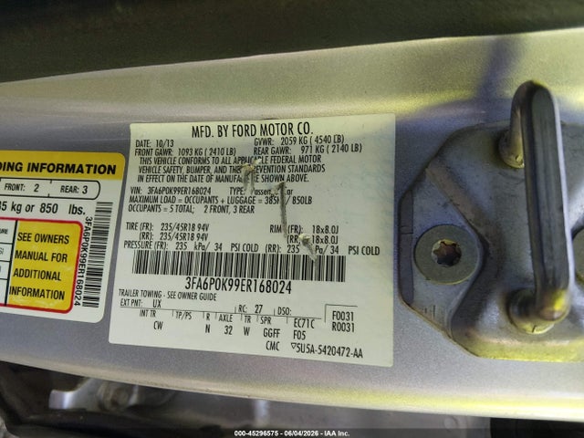 Aukcja sprzedaży 2014 Ford Fusion Titanium, vin: 3FA6P0K99ER168024, numer aukcji: 45296575