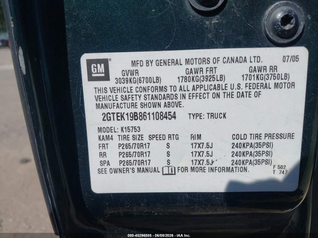 Продаж на аукціоні авто 2006 Gmc Sierra 1500 Sle1, vin: 2GTEK19B861108454, номер лоту: 45296585