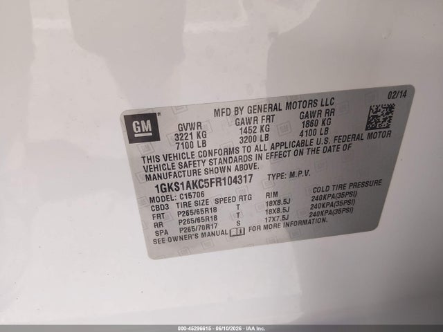 GMC YUKON SLE 2015 1GKS1AKC5FR104317 Image 9