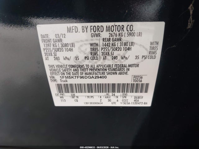 Продажа на аукционе авто 2013 Ford Explorer Limited, vin: 1FM5K7F96DGA29400, номер лота: 45296633