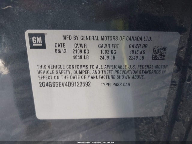 45296647 :رقم المزاد ، 2G4GS5EV4D9123592 vin ، 2013 Buick Regal Turbo - Premium 1 مزاد بيع