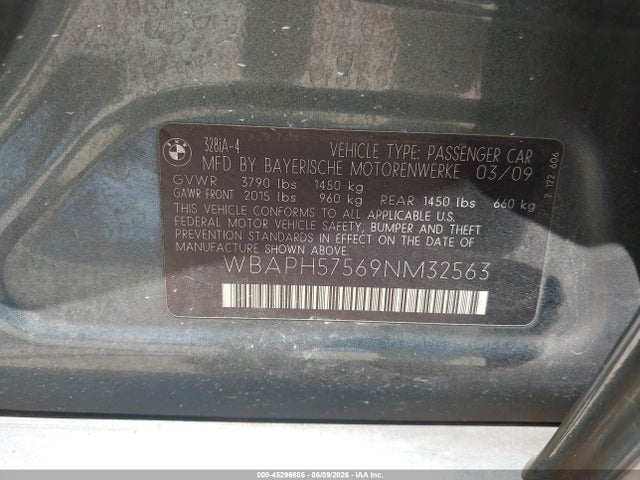 45296686 :رقم المزاد ، WBAPH57569NM32563 vin ، 2009 Bmw 328i مزاد بيع