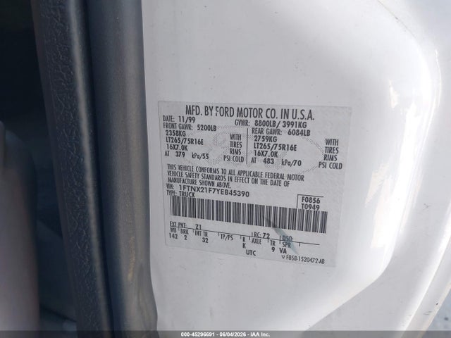 Aukcja sprzedaży 2000 Ford F-250 Lariat/xl/xlt, vin: 1FTNX21F7YEB45390, numer aukcji: 45296691