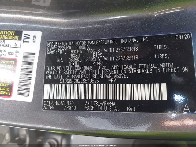 5TDGBRCH2LS513525 Toyota Highlander Hybrid Xle