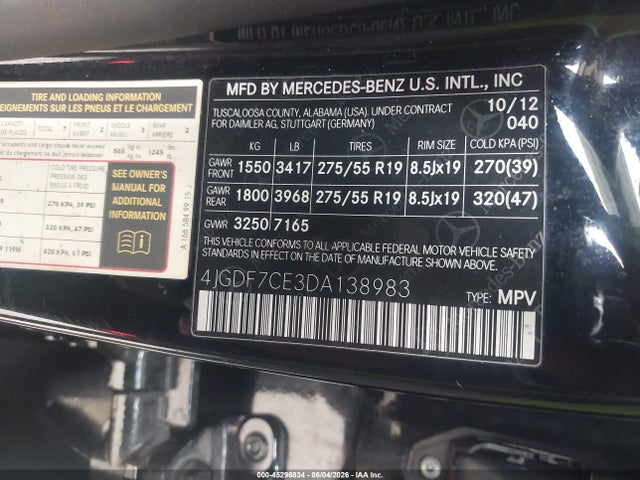 Aukcja sprzedaży 2013 Mercedes-benz Gl 450 4matic, vin: 4JGDF7CE3DA138983, numer aukcji: 45296834