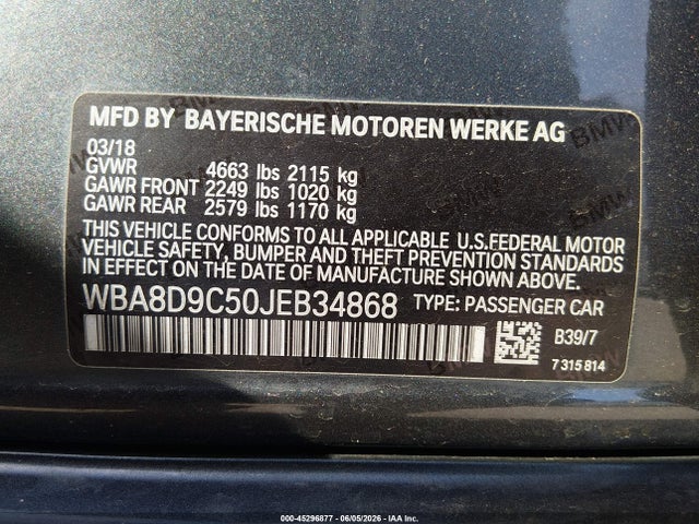 45296877 :رقم المزاد ، WBA8D9C50JEB34868 vin ، 2018 Bmw 330i Xdrive مزاد بيع