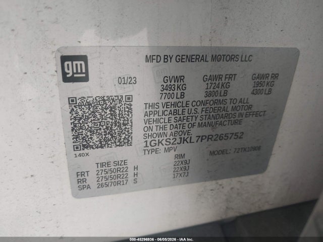 Продажа на аукционе авто 2023 Gmc Yukon Xl 4wd Denali, vin: 1GKS2JKL7PR265752, номер лота: 45296936