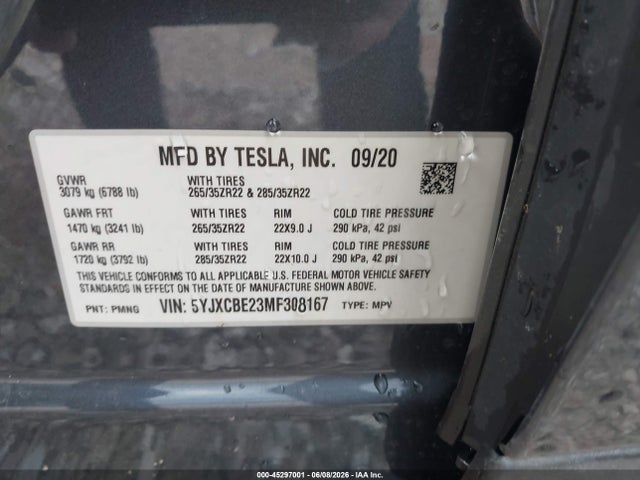 Продаж на аукціоні авто 2021 Tesla Model X Long Range Dual Motor All-wheel Drive/long Range Plus Dual Motor All-wheel Drive, vin: 5YJXCBE23MF308167, номер лоту: 45297001