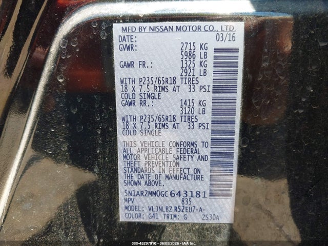 Nissan Pathfinder S 2016 5N1AR2MM0GC643181 Image 9