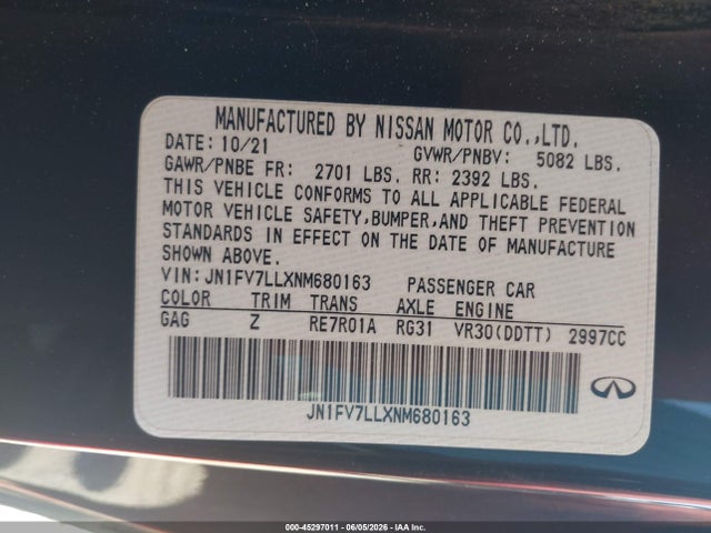 2022 Infiniti Q60 Red Sport 400 Awd მანქანა იყიდება აუქციონზე, vin: JN1FV7LLXNM680163, აუქციონის ნომერი: 45297011