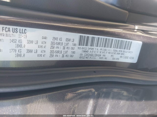 Aukcja sprzedaży 2020 Dodge Durango Sxt Rwd, vin: 1C4RDHAG8LC204604, numer aukcji: 45297029
