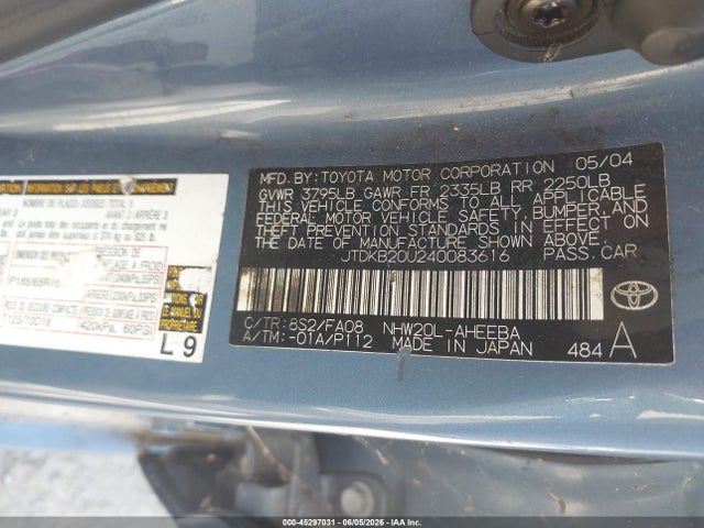Aukcja sprzedaży 2004 Toyota Prius, vin: JTDKB20U240083616, numer aukcji: 45297031