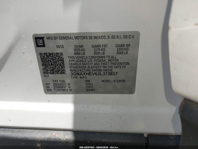 Aukcja sprzedaży 2018 Chevrolet Equinox Ls, vin: 3GNAXHEV6JL373817, numer aukcji: 45297043