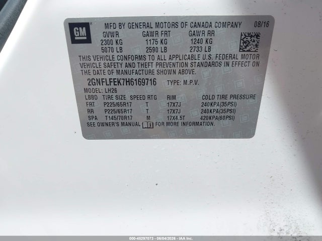 2GNFLFEK7H6169716 Chevrolet EQUINOX LT