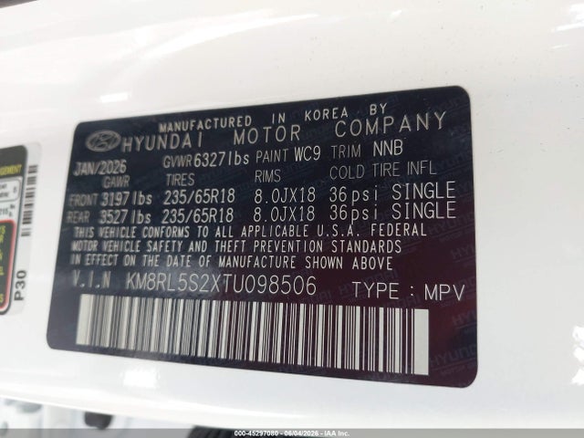 Aukcja sprzedaży 2026 Hyundai Palisade Sel 7p, vin: KM8RL5S2XTU098506, numer aukcji: 45297080