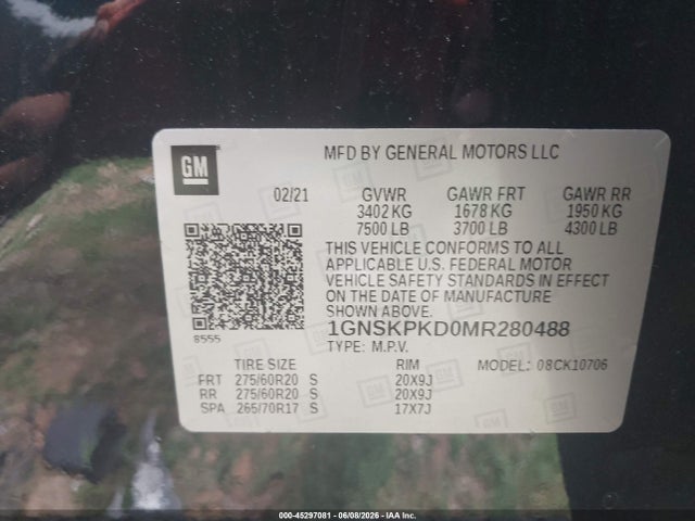 Продажа на аукционе авто 2021 Chevrolet Tahoe 4wd Z71, vin: 1GNSKPKD0MR280488, номер лота: 45297081