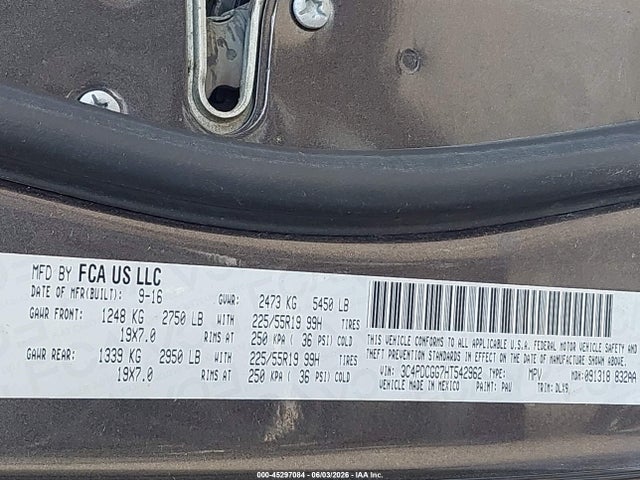 2017 Dodge Journey Crossroad Plus მანქანა იყიდება აუქციონზე, vin: 3C4PDCGG7HT542962, აუქციონის ნომერი: 45297084