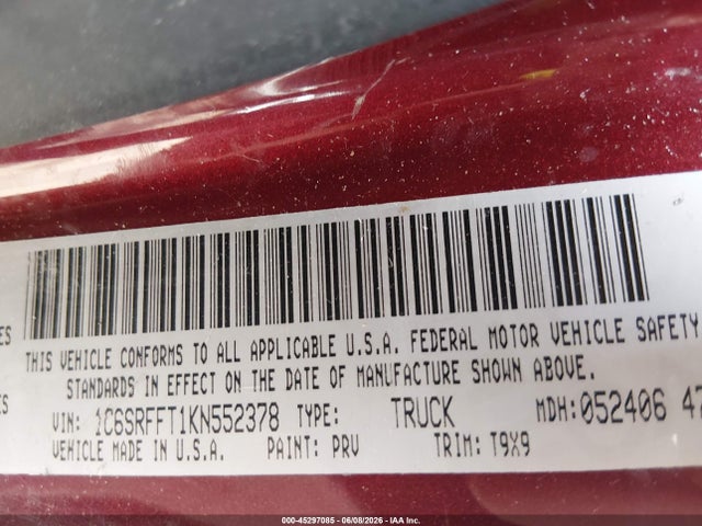 Продаж на аукціоні авто 2019 Ram 1500 Big Horn/lone Star  4x4 5'7 Box, vin: 1C6SRFFT1KN552378, номер лоту: 45297085
