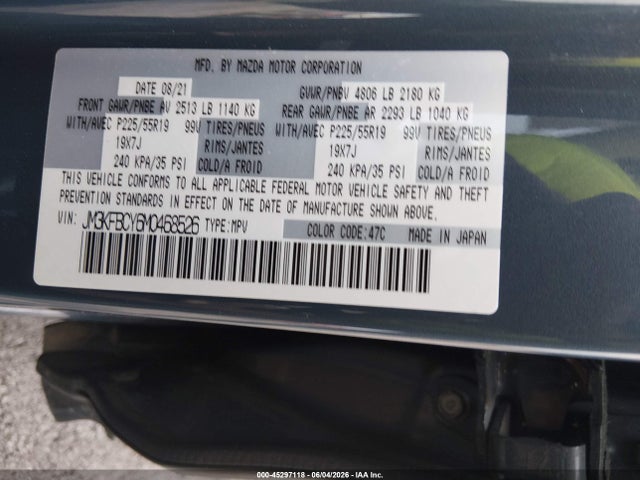 Aukcja sprzedaży 2021 Mazda Cx-5 Carbon Edition Turbo, vin: JM3KFBCY6M0468526, numer aukcji: 45297118