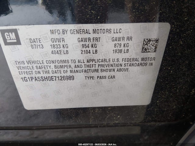 Продажа на аукционе авто 2014 Chevrolet Cruze Ls Auto, vin: 1G1PA5SH0E7126989, номер лота: 45297122