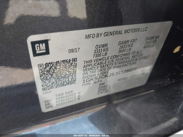 2018 Gmc Yukon Denali მანქანა იყიდება აუქციონზე, vin: 1GKS2CKJ9JR128653, აუქციონის ნომერი: 45297142