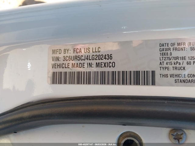 Продажа на аукционе авто 2020 Ram 2500 Tradesman  4x4 6'4 Box, vin: 3C6UR5CJ4LG202436, номер лота: 45297147