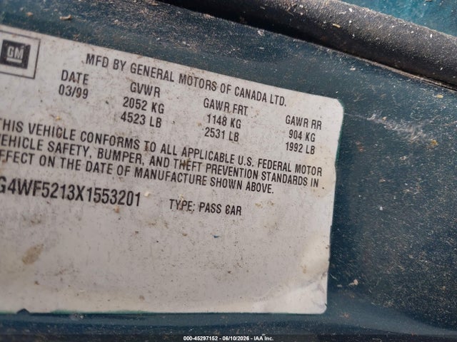 1999 Buick Regal Gse მანქანა იყიდება აუქციონზე, vin: 2G4WF5213X1553201, აუქციონის ნომერი: 45297152