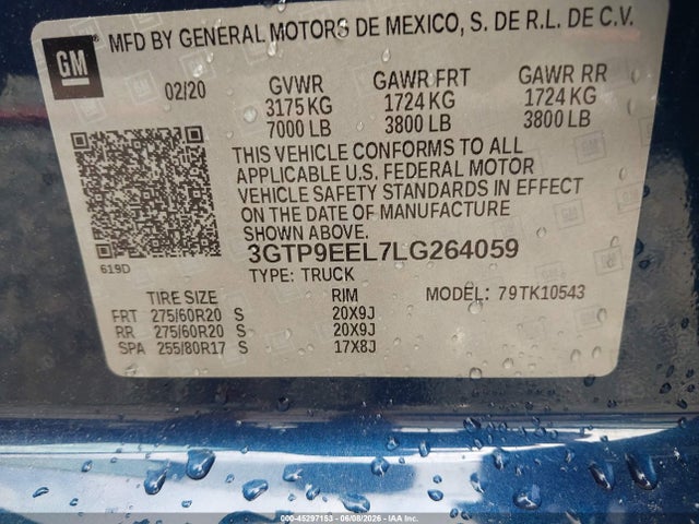 Продажа на аукционе авто 2020 Gmc Sierra 1500 4wd  Short Box At4, vin: 3GTP9EEL7LG264059, номер лота: 45297153