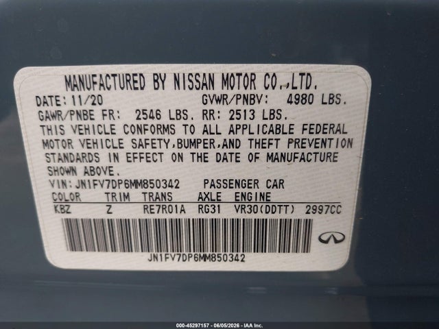 JN1FV7DP6MM850342 Infiniti Q50 Red Sport 400