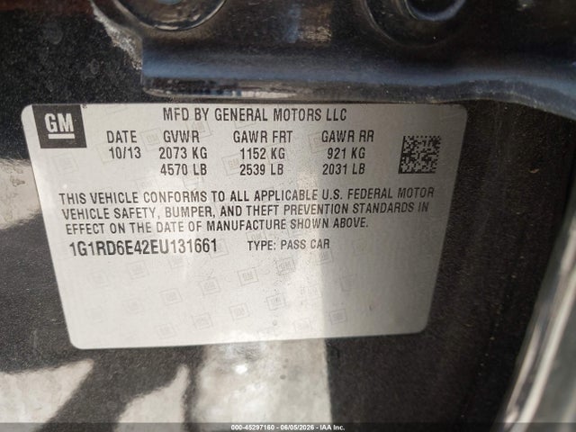 45297160 :رقم المزاد ، 1G1RD6E42EU131661 vin ، 2014 Chevrolet Volt مزاد بيع
