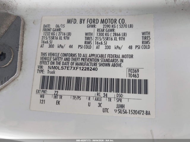 45297173 :رقم المزاد ، NM0LS7E7XF1228240 vin ، 2015 Ford Transit Connect Xl مزاد بيع