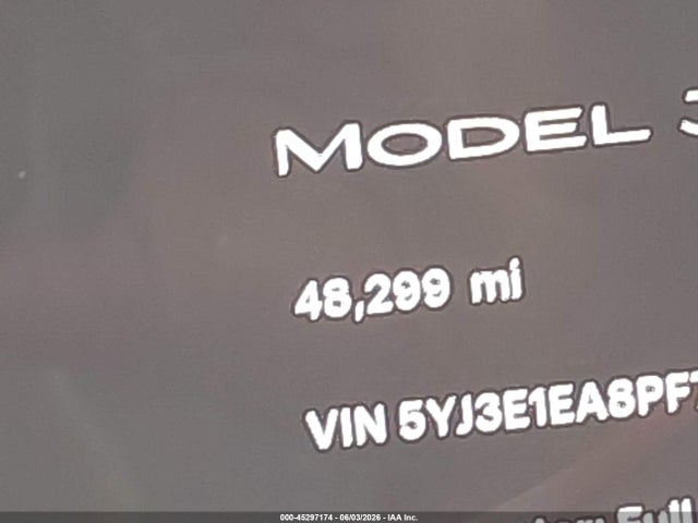 45297174 :رقم المزاد ، 5YJ3E1EA8PF700253 vin ، 2023 Tesla Model 3 Rear-wheel Drive مزاد بيع