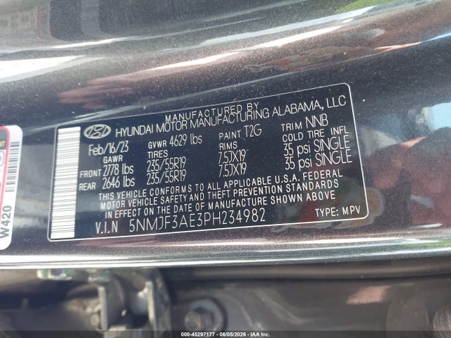 Продажа на аукционе авто 2023 Hyundai Tucson Sel, vin: 5NMJF3AE3PH234982, номер лота: 45297177