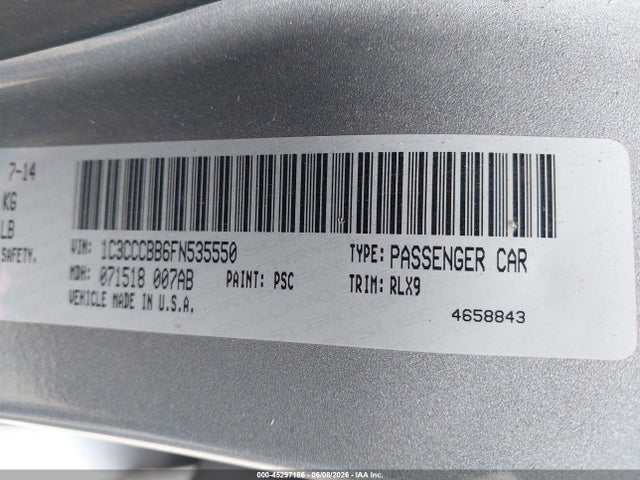 Aukcja sprzedaży 2015 Chrysler 200 S, vin: 1C3CCCBB6FN535550, numer aukcji: 45297186